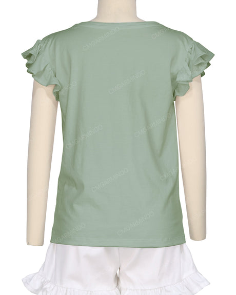 Frill Cap Sleeve Boat Neck T-shirt