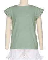 Frill Cap Sleeve Boat Neck T-shirt