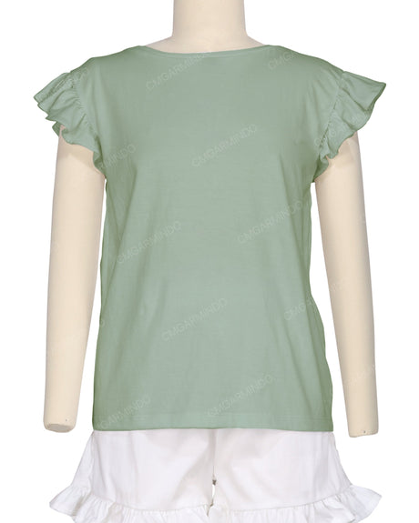 Frill Cap Sleeve Boat Neck T-shirt