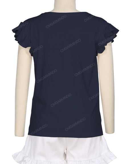 Frill Cap Sleeve Boat Neck T-shirt