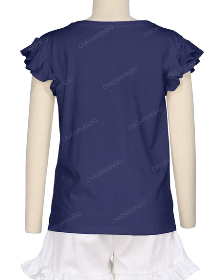 Frill Cap Sleeve Boat Neck T-shirt