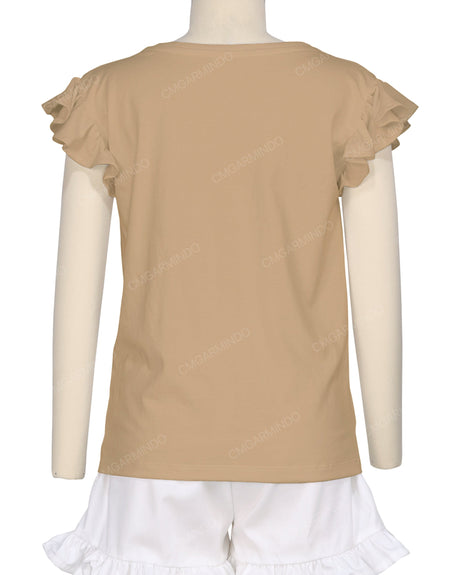 Frill Cap Sleeve Boat Neck T-shirt