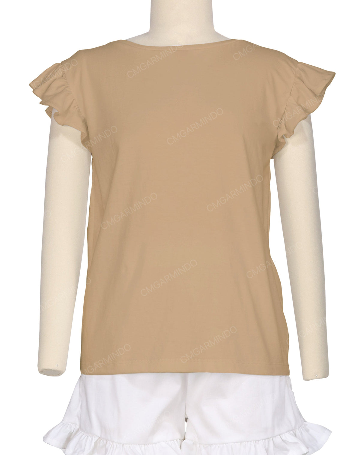 Frill Cap Sleeve Boat Neck T-shirt