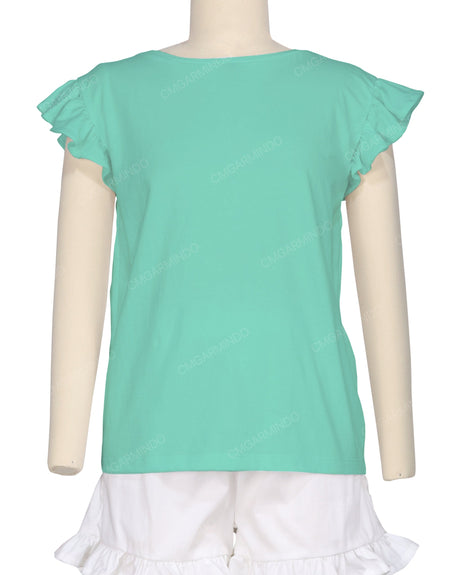 Frill Cap Sleeve Boat Neck T-shirt