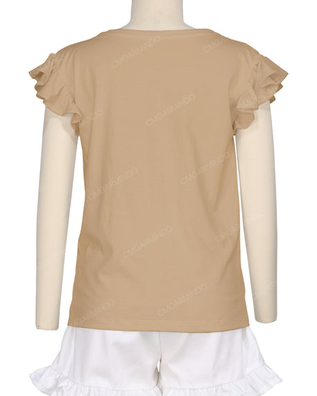 Frill Cap Sleeve Boat Neck T-shirt