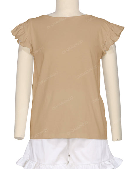 Frill Cap Sleeve Boat Neck T-shirt
