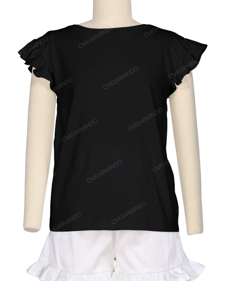 Frill Cap Sleeve Boat Neck T-shirt