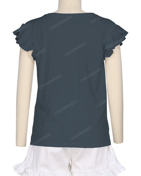 Frill Cap Sleeve Boat Neck T-shirt