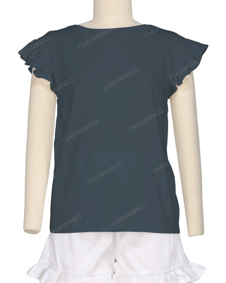Frill Cap Sleeve Boat Neck T-shirt
