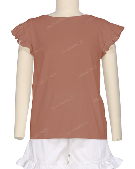 Frill Cap Sleeve Boat Neck T-shirt