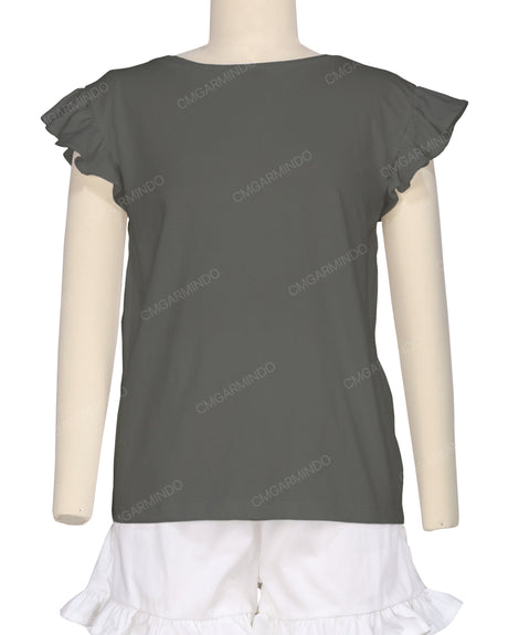Frill Cap Sleeve Boat Neck T-shirt