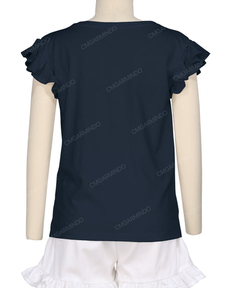 Frill Cap Sleeve Boat Neck T-shirt