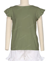 Frill Cap Sleeve Boat Neck T-shirt