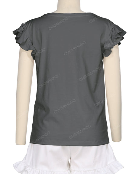 Frill Cap Sleeve Boat Neck T-shirt