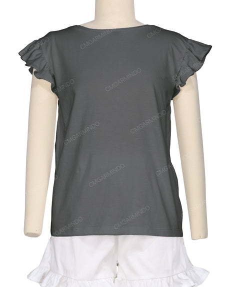 Frill Cap Sleeve Boat Neck T-shirt