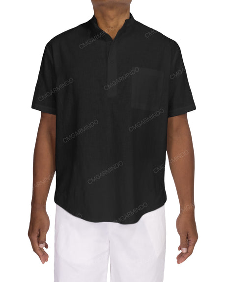 Short Sleeve Mandarin Collar Shirt