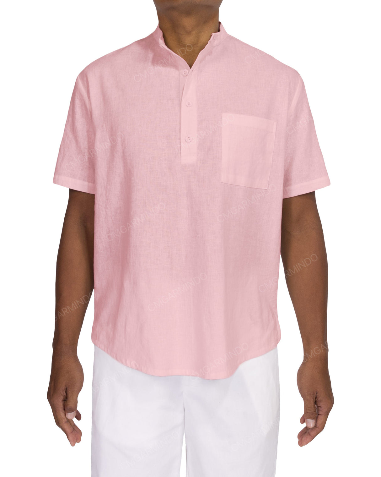 Short Sleeve Mandarin Collar Shirt