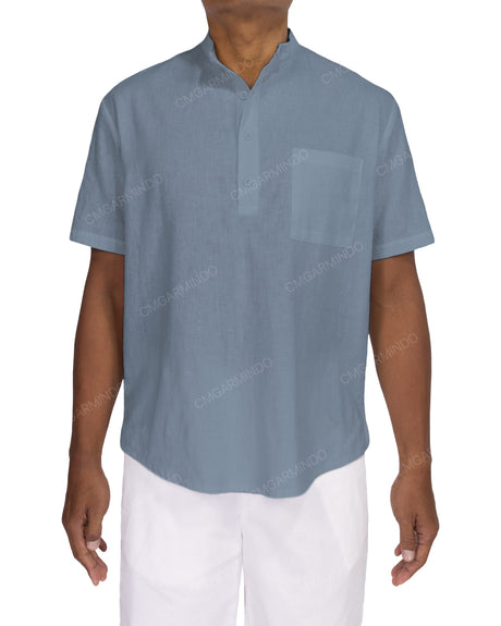 Short Sleeve Mandarin Collar Shirt