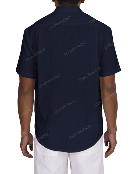 Short Sleeve Mandarin Collar Shirt