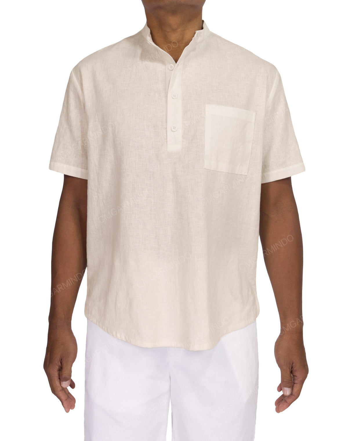 Short Sleeve Mandarin Collar Shirt