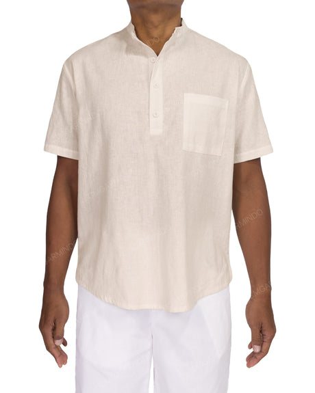 Short Sleeve Mandarin Collar Shirt