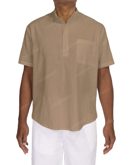 Short Sleeve Mandarin Collar Shirt