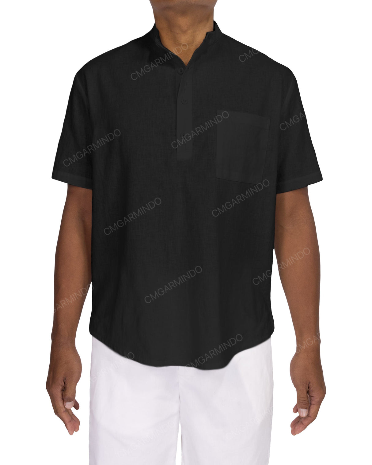 Short Sleeve Mandarin Collar Shirt