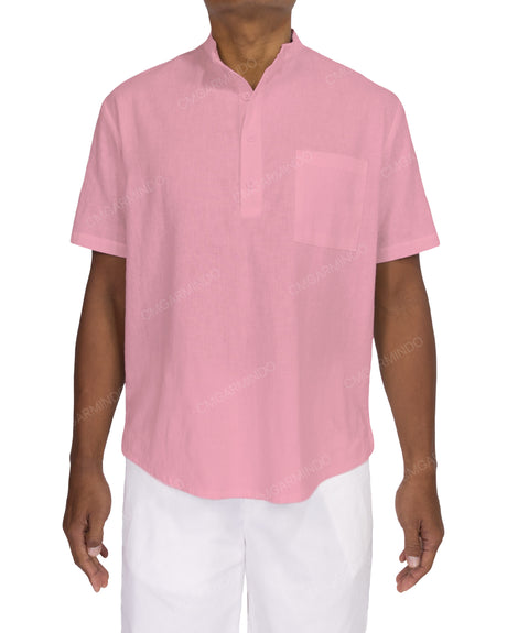 Short Sleeve Mandarin Collar Shirt