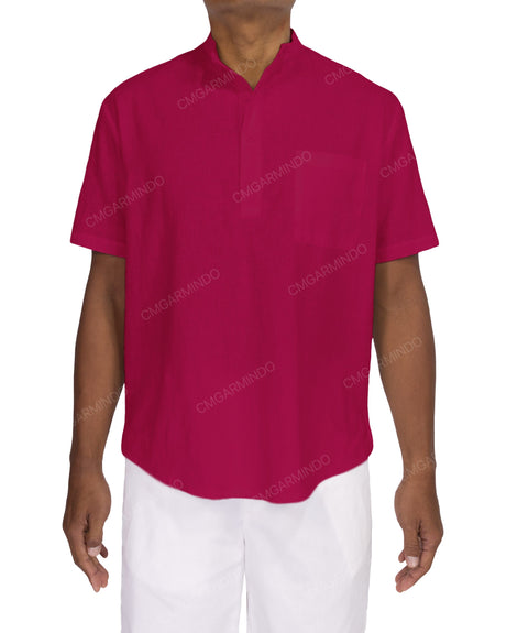 Short Sleeve Mandarin Collar Shirt