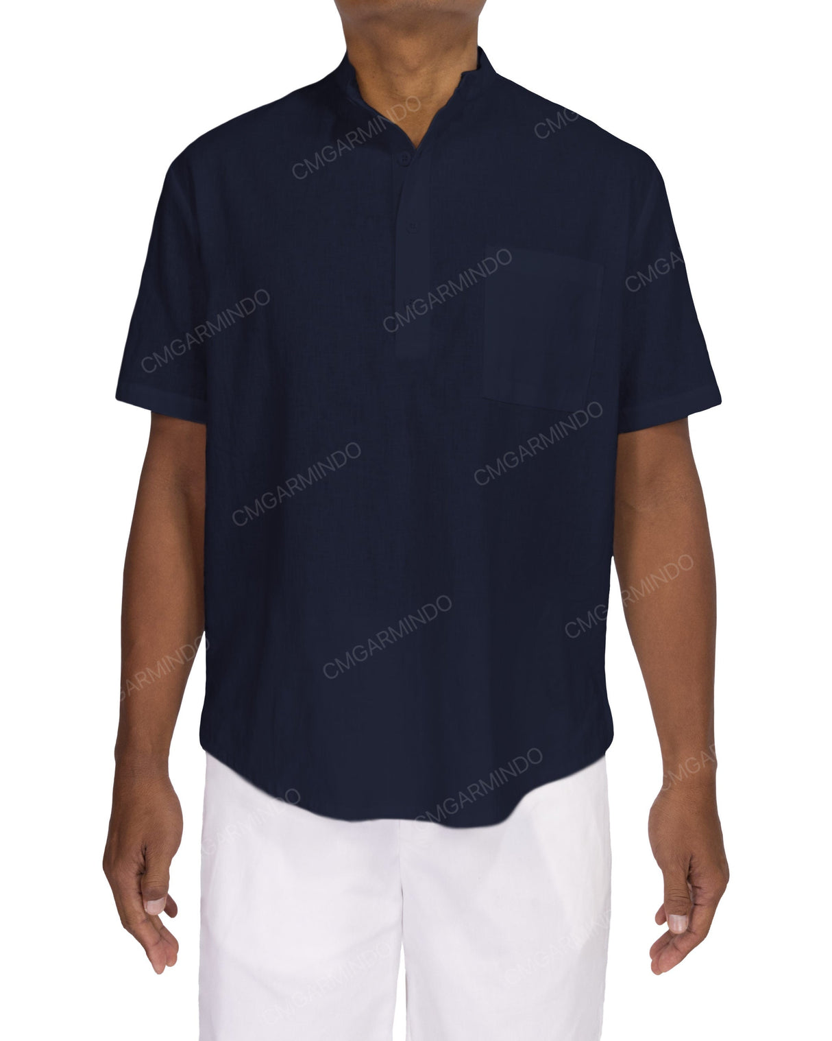Short Sleeve Mandarin Collar Shirt