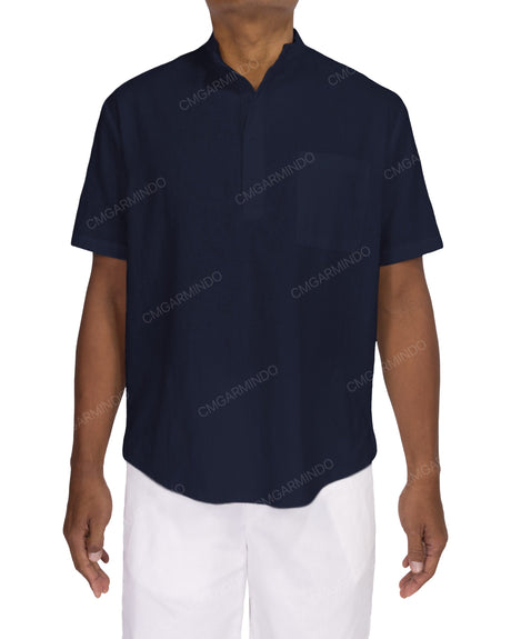 Short Sleeve Mandarin Collar Shirt