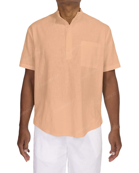 Short Sleeve Mandarin Collar Shirt
