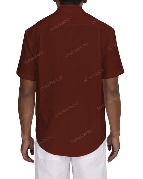 Short Sleeve Mandarin Collar Shirt