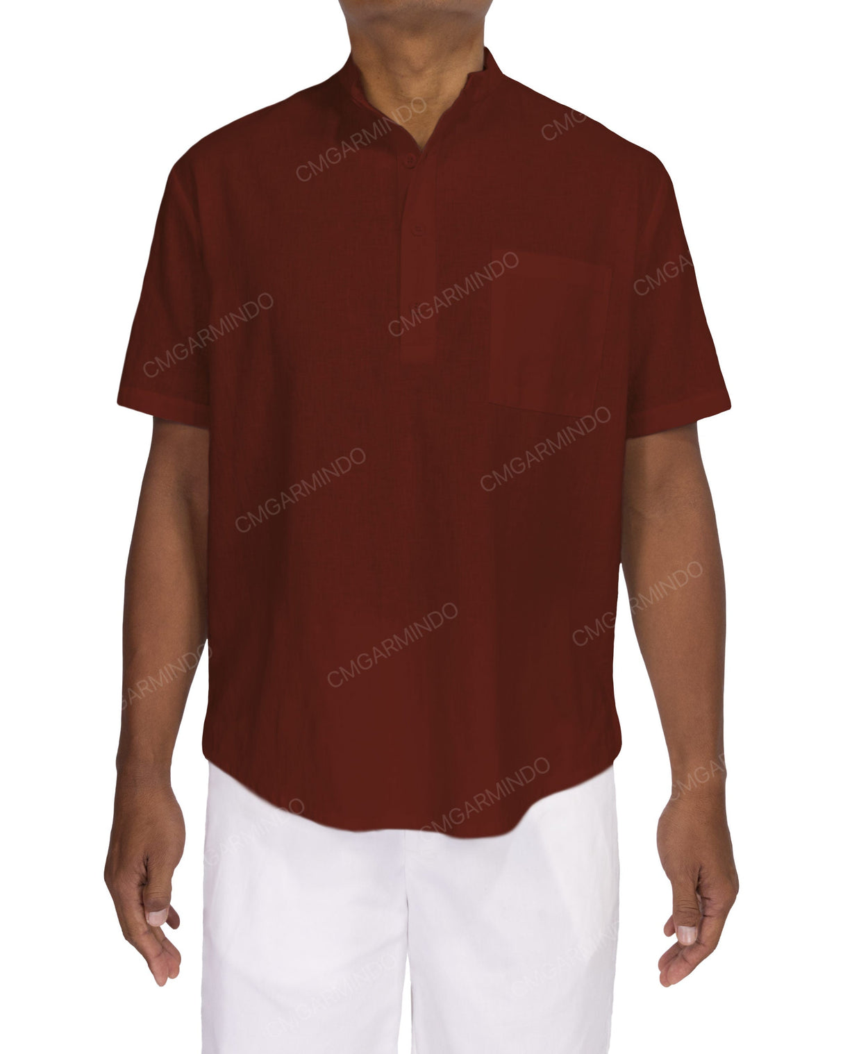 Short Sleeve Mandarin Collar Shirt