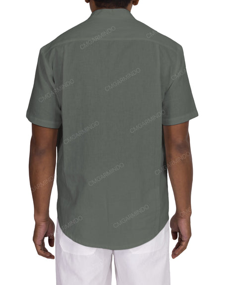 Short Sleeve Mandarin Collar Shirt