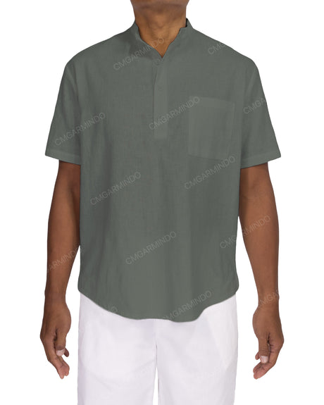 Short Sleeve Mandarin Collar Shirt