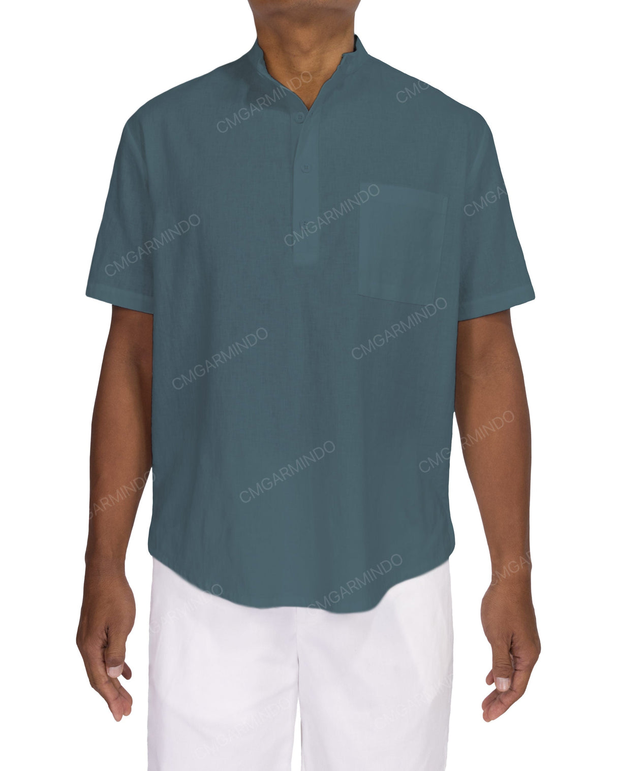 Short Sleeve Mandarin Collar Shirt