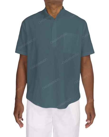 Short Sleeve Mandarin Collar Shirt