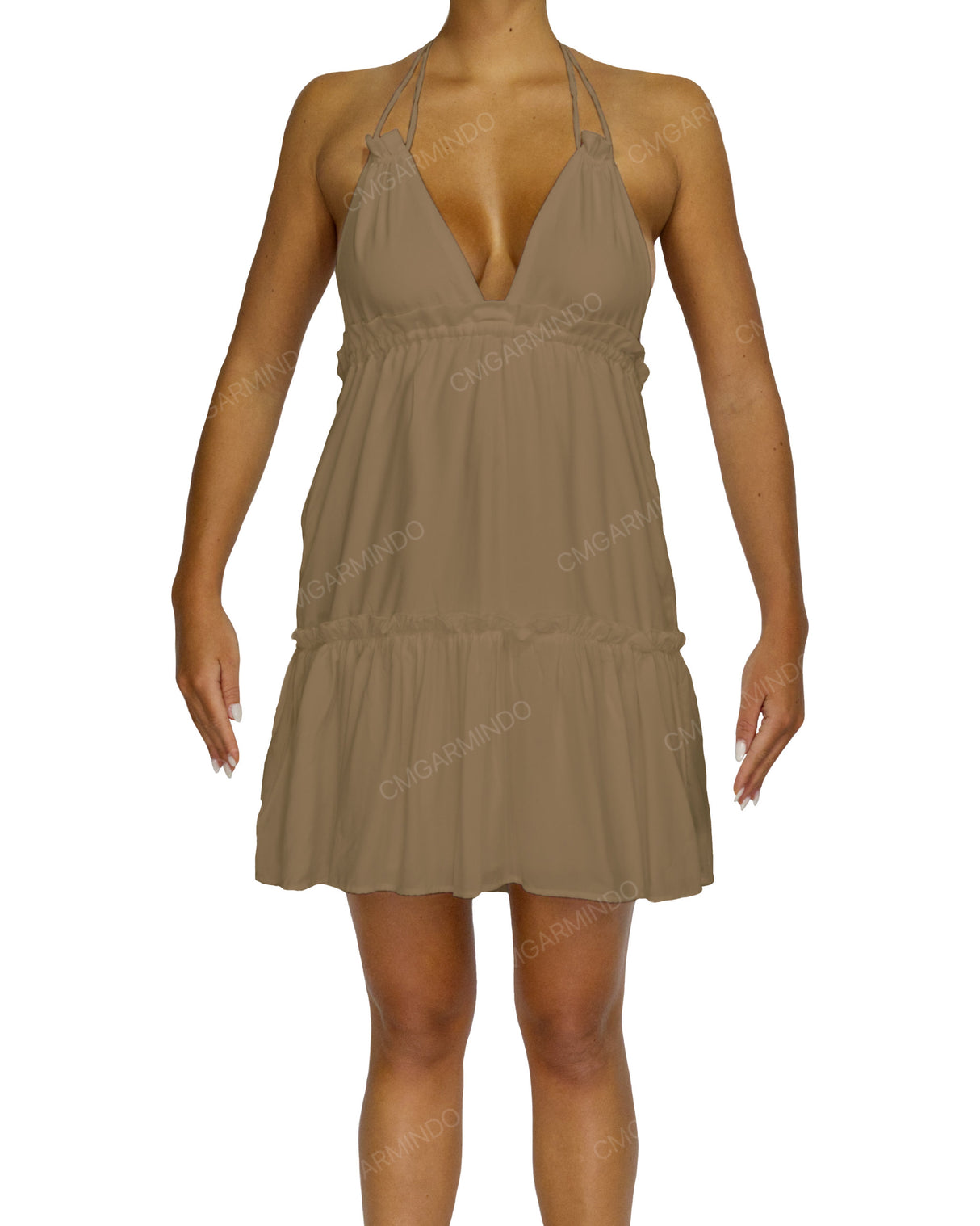 Halter Tie Ruffle Tiered Mini Dress