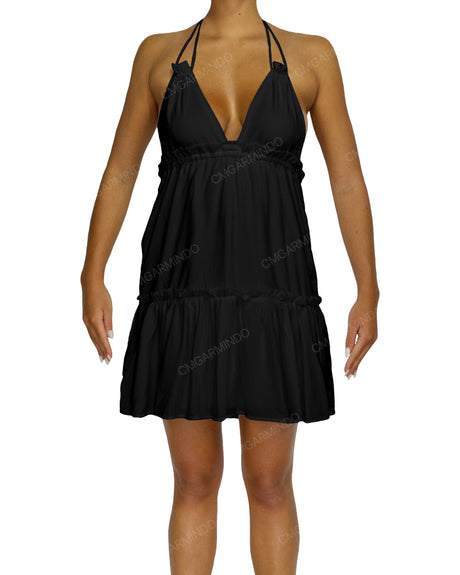Halter Tie Ruffle Tiered Mini Dress