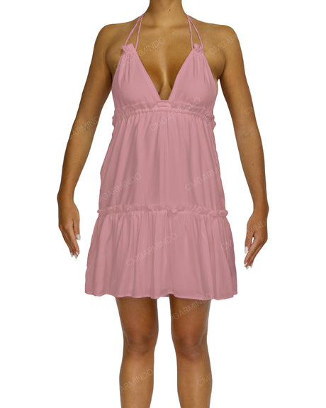 Halter Tie Ruffle Tiered Mini Dress