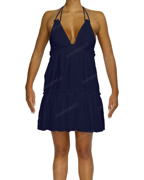 Halter Tie Ruffle Tiered Mini Dress