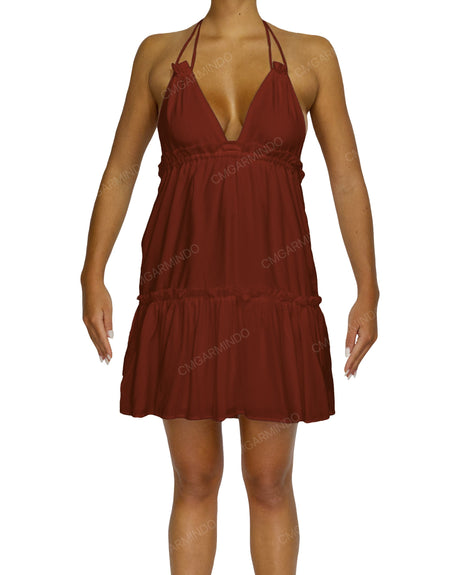 Halter Tie Ruffle Tiered Mini Dress