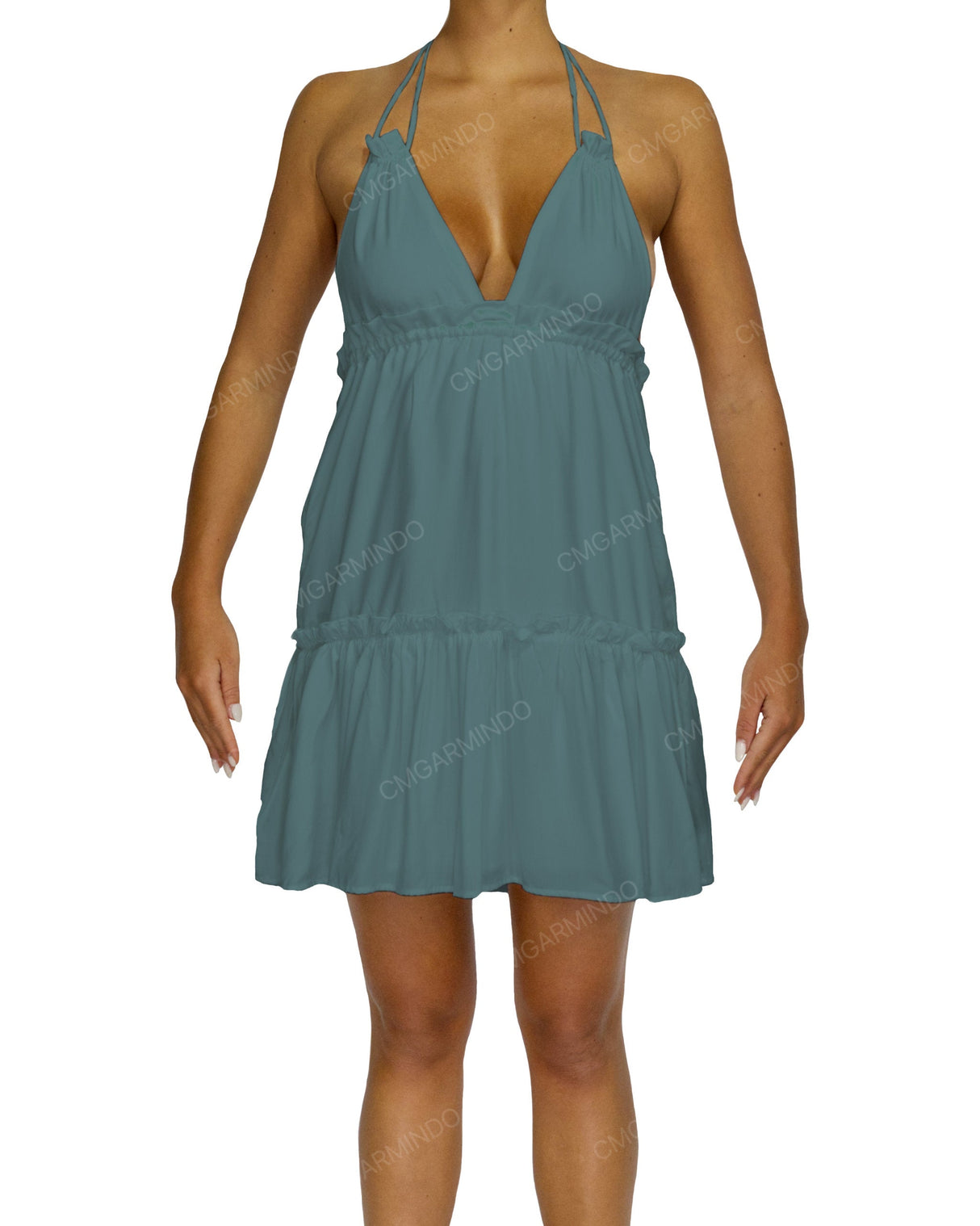 Halter Tie Ruffle Tiered Mini Dress