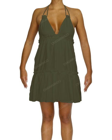 Halter Tie Ruffle Tiered Mini Dress