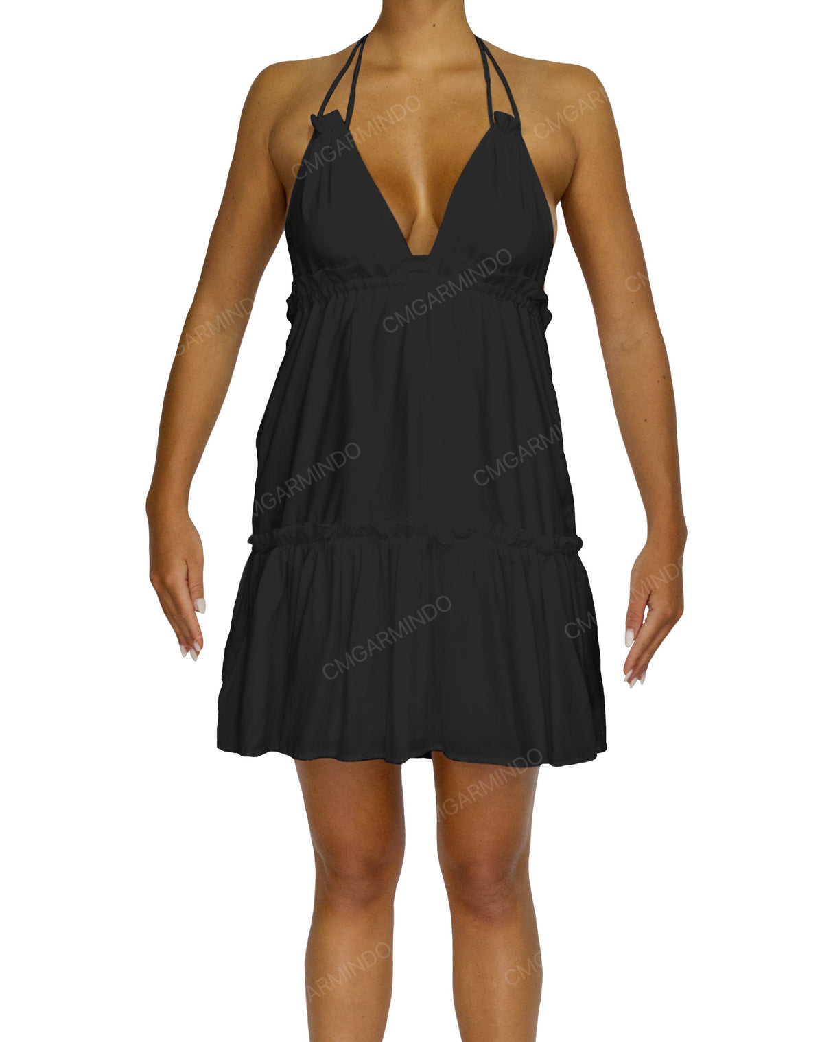 Halter Tie Ruffle Tiered Mini Dress