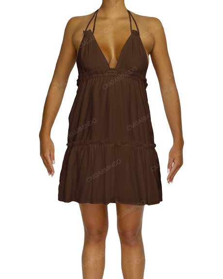 Halter Tie Ruffle Tiered Mini Dress
