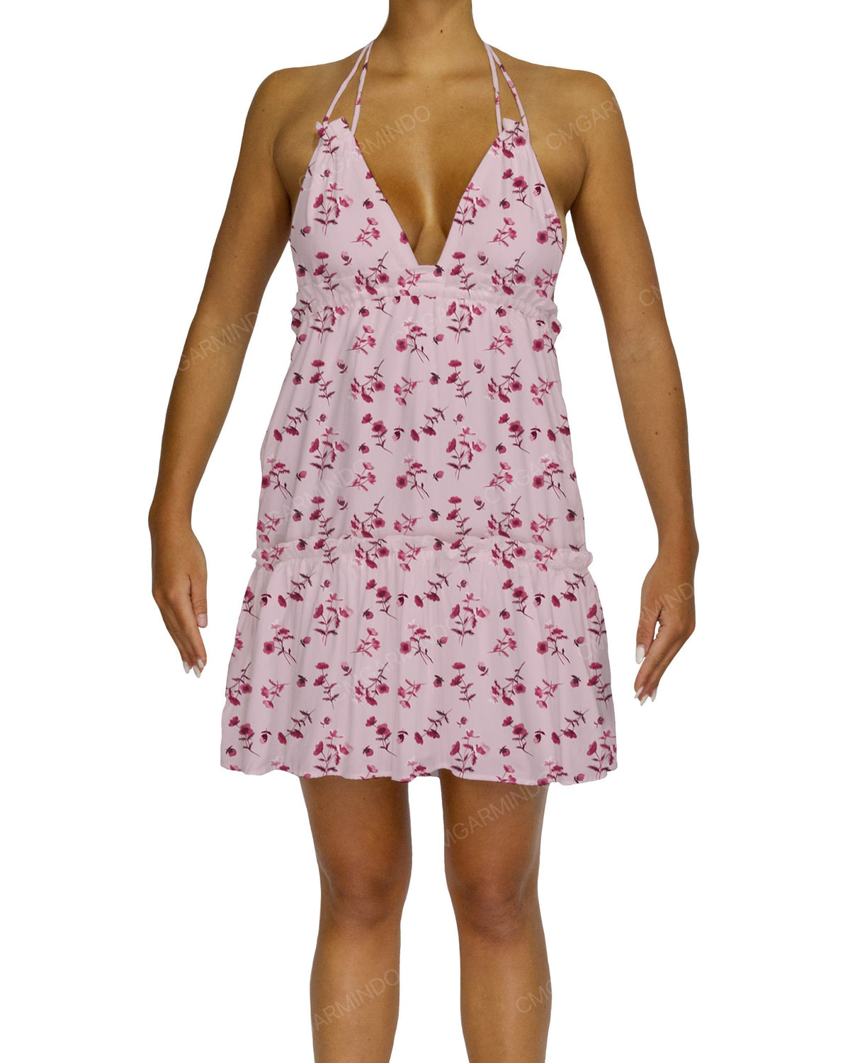 Halter Tie Ruffle Tiered Mini Dress