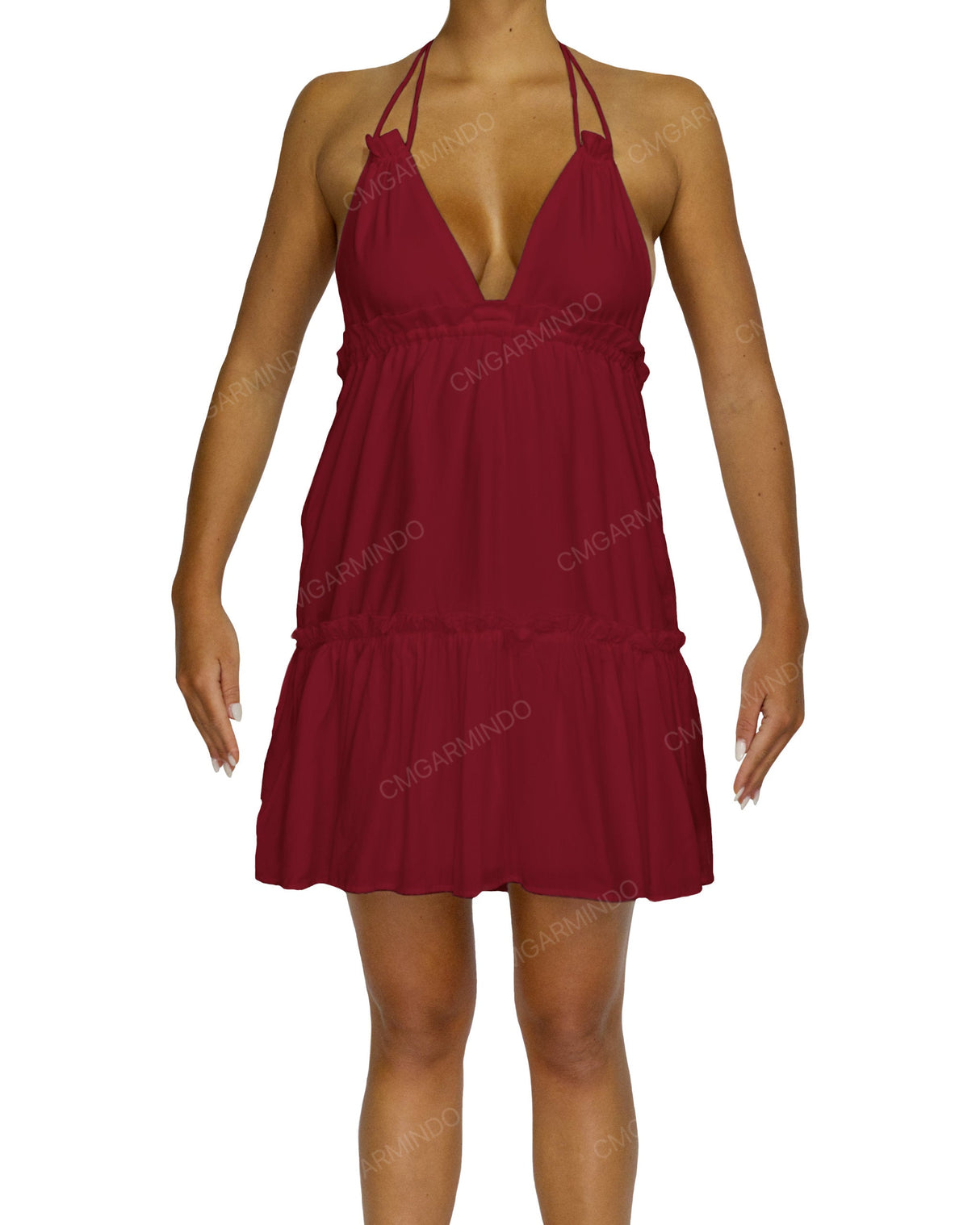 Halter Tie Ruffle Tiered Mini Dress