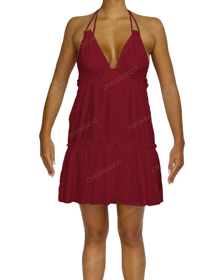 Halter Tie Ruffle Tiered Mini Dress